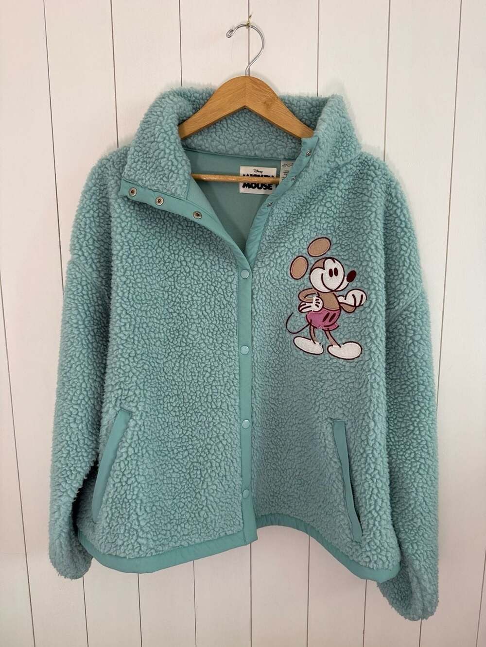 Disney Mickey Mouse Sherpa Jacket Size 1X Blue Fleece Embroidered